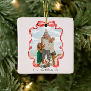 Festliches rotes Band Foto Pink Keramikornament