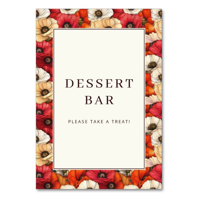 Festliches rotes Blumen Dessertbar-Schild Tischnummer (Vorderseite)