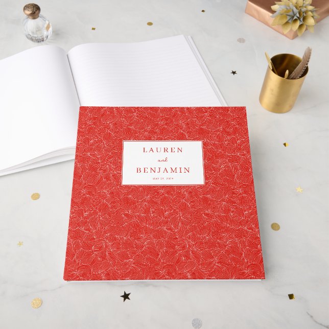 Festliches rotes Floral Gästebuch (Vorderseite offen)