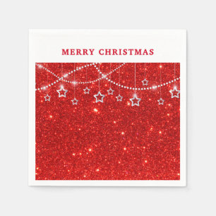 Festliches rotes Glitter- und Sterne-Merry-Christm Serviette
