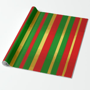 Festliches rotes, grünes und goldenes Streifenmust Geschenkpapier