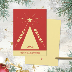 Festliches rotes modernes geometrisches Christbaum Feiertagskarte
