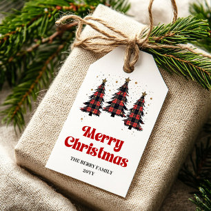 Festliches rotes schwarzes Tartan-Geschenk-Tag edi Geschenkanhänger
