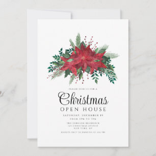 Festliches rotes Weihnachtsstern-Weihnachts-Open-H Einladung