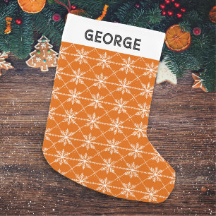 Festliches Schneeflocken-Muster Burnt Orange Custo Kleiner Weihnachtsstrumpf