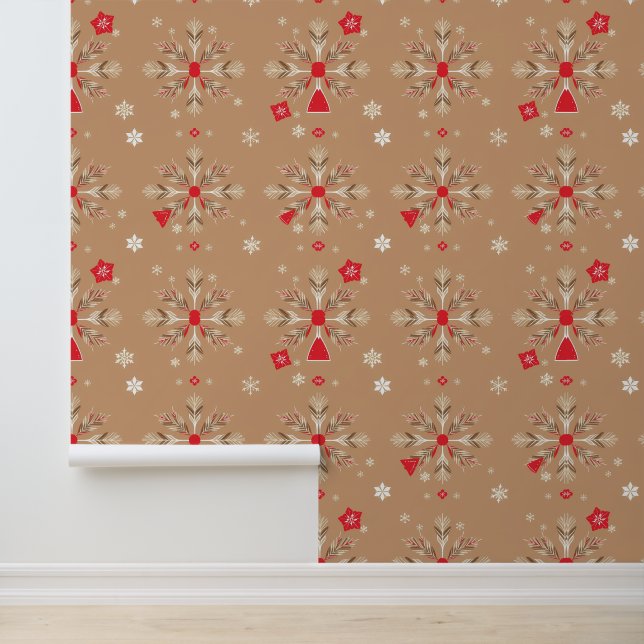 Festliches Schneeflockenmuster auf Tan Tapete (Anwendung)