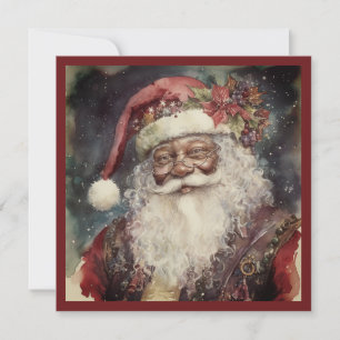 Festliches Schwarz Santa Rococo & Poinsettia Akzen Feiertagskarte