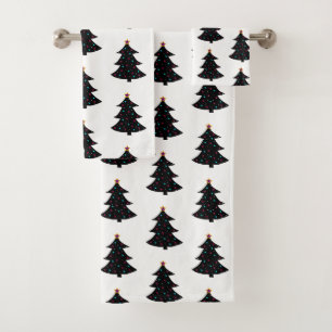 Festliches schwarzes Weihnachtsbaum-Muster Badhandtuch Set