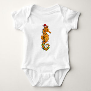 Festliches Seepferdchen mit einem Weihnachtsmannhu Baby Strampler