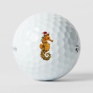 Festliches Seepferdchen mit einem Weihnachtsmannhu Golfball