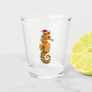 Festliches Seepferdchen mit einem Weihnachtsmannhu Schnapsglas