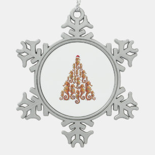 Festliches Seepferdchen mit einem Weihnachtsmannhu Schneeflocken Zinn-Ornament