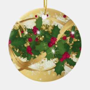 Festliches Stechpalmenband — Elegantes Weihnachtsd Keramik Ornament