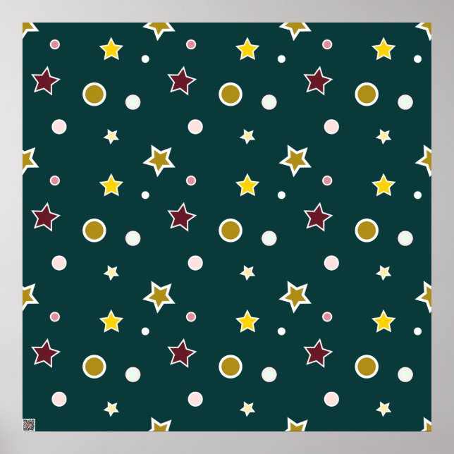 Festliches Sternenmuster auf dunklem Teal Poster (Vorne)