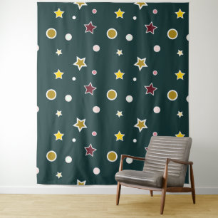 Festliches Sternenmuster auf dunklem Teal Wandteppich