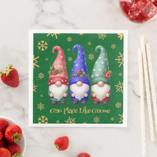 Festliches Trio der Weihnachtsgnomen mit Schneeflo Serviette