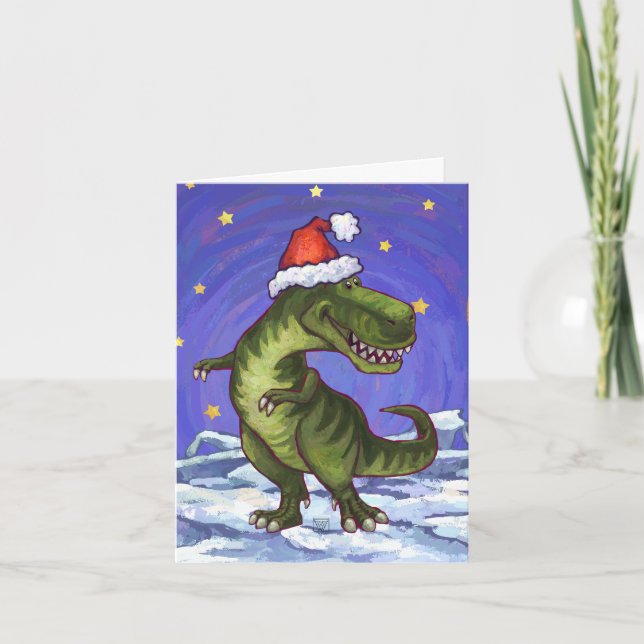 Festliches Tyrannosaurus-Weihnachten Feiertagskarte (Vorderseite)