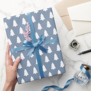 Festliches Vintage Blau-Weiß-Christbaum-Muster Geschenkpapier