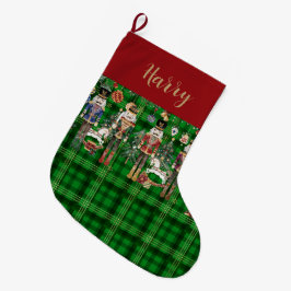 Festliches Vintage Nussknacker Grün Kariert Großer Weihnachtsstrumpf