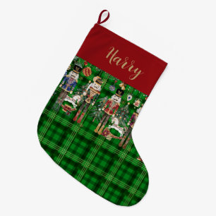 Festliches Vintage Nussknacker Grün Kariert Großer Weihnachtsstrumpf