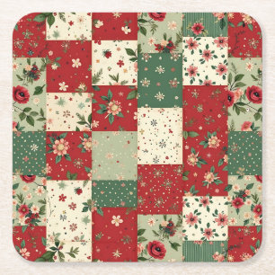 Festliches Vintage-Weihnachts-Blumen-Quilt-Muster Rechteckiger Pappuntersetzer