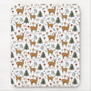 Festliches Vintage-Weihnachts-Waldmuster mit Hirsc Mousepad