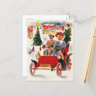 festliches vintage Weihnachtsauto Feiertagspostkarte