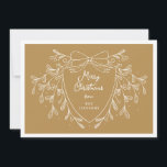 Festliches Wappen mit Misteloe Foto Weihnachten<br><div class="desc">Senden Sie Ihren Freunden und Ihrer Familie herzliche Urlaubswünsche und vermitteln Sie mit dieser eleganten Weihnachtsgrüßkarte einen fröhlichen Feiertag mit einem weißen Linien Kunstmistletoe-Design, das ein modernes und stilvolles Wappen umrahmt. Der festliche goldene Hintergrund fügt eine trendige und fröhliche Touch hinzu, während das anpassbare Wappen es Ihnen ermöglicht, eine persönliche...</div>