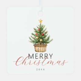 Festliches Wasserfarben-Christbaum-im-Korb-Foto Ornament Aus Metall