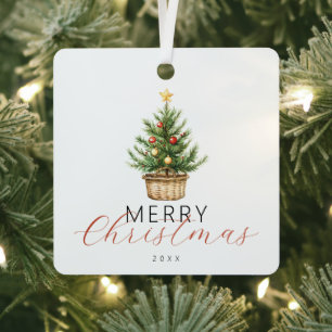 Festliches Wasserfarben-Christbaum-im-Korb-Foto Ornament Aus Metall