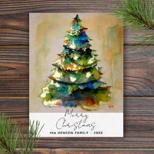 Festliches Wasserfarben-Christbaum-Künstlerisches  Folien Feiertagspostkarte