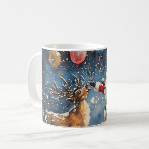 Festliches Wasserfarben-Santa-Rentier Bunter Ballo Kaffeetasse