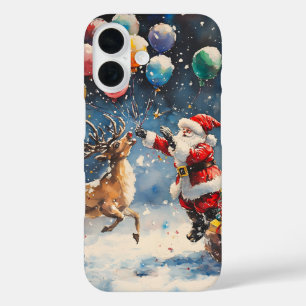 Festliches Wasserfarben-Santa-Rentier-Farbiger Bal iPhone 16 Hülle