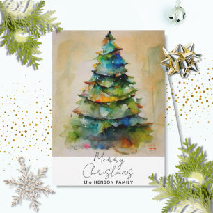 Festliches Wasserfarben-Weihnachtsbaum-Kunstwerk  Feiertagskarte
