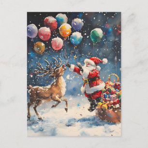 Festliches Wasserfarben-Weihnachtsmann-Rentier-Bun Feiertagspostkarte