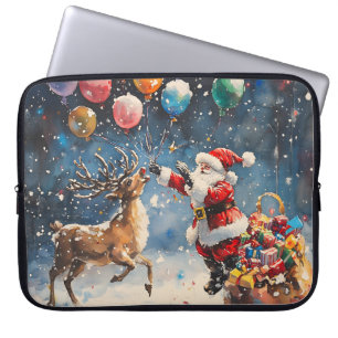Festliches Wasserfarben-Weihnachtsmann-Rentier-Bun Laptopschutzhülle