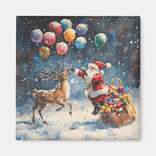 Festliches Wasserfarben-Weihnachtsmann-Rentier-Bun Magnet