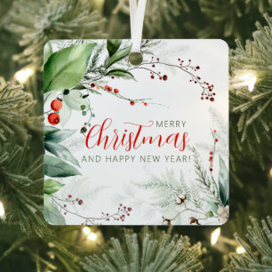 Festliches Watercolor-Grün Frohe Weihnachten Ornament Aus Metall
