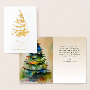 Festliches Watercolor-Weihnachtsbaum-Künstlerische Folienkarte