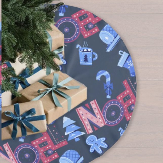 Festliches Weihnachten Briefe Blauer Weihnachten Polyester Weihnachtsbaumdecke (Von Creator hochgeladen)