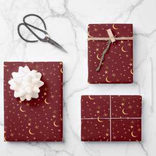 Festliches Weihnachts-Himmelsmond und -Sterne Geschenkpapier Set