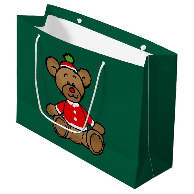Festliches Weihnachts-Teddybär-Design Große Geschenktüte (Vorderseite Schrägansicht)
