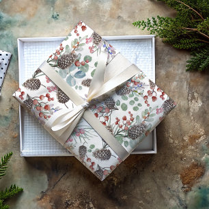 Festliches Weihnachts-Wasserfarben-Laub-Beere Geschenkpapier Set