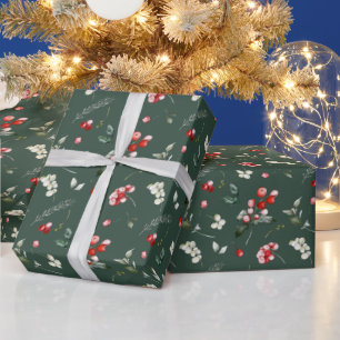 Festliches Weihnachts-Wasserfarben-Laub Stechpalme Geschenkpapier