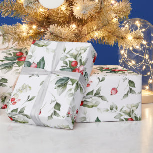 Festliches Weihnachts-Wasserfarben-Laub Stechpalme Geschenkpapier