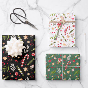 Festliches Weihnachtsbonbon-Muster koordiniert Geschenkpapier Set