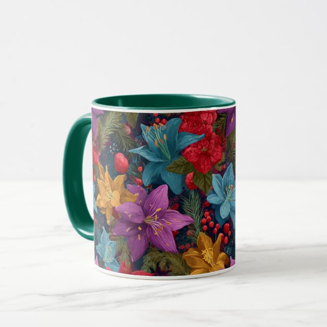 Festliches Weihnachtsbotanikmuster Tasse (Vorderseite Links)
