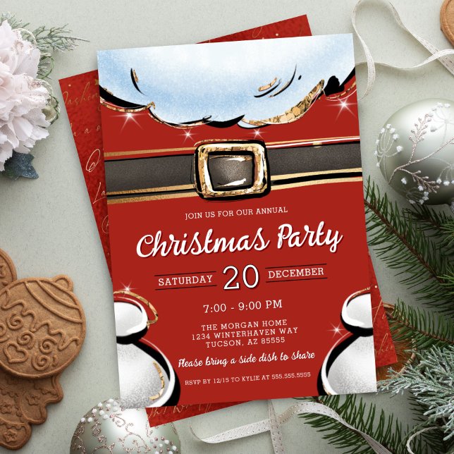 Festliches Weihnachtsfest - Modernes Weihnachtsfes Einladung (Elegant modern santa belly christmas party invitation for gift exchange corporate holiday party)