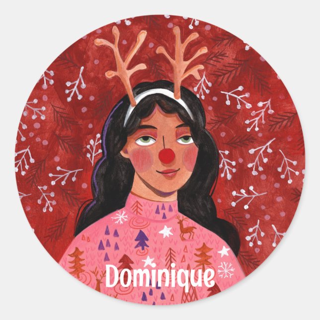 Festliches Weihnachtsfest personalisierter Name Pa Runder Aufkleber (Vorderseite)