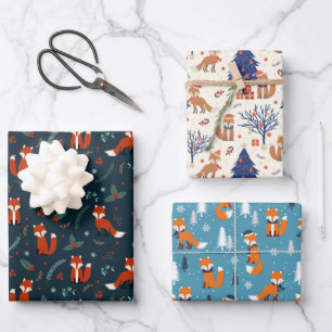 Festliches Weihnachtsfockmuster Geschenkpapier Set